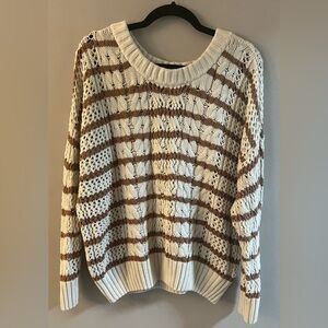 Sonoma Cream and Brown Crew Neck Sweater with Relaxed Fit